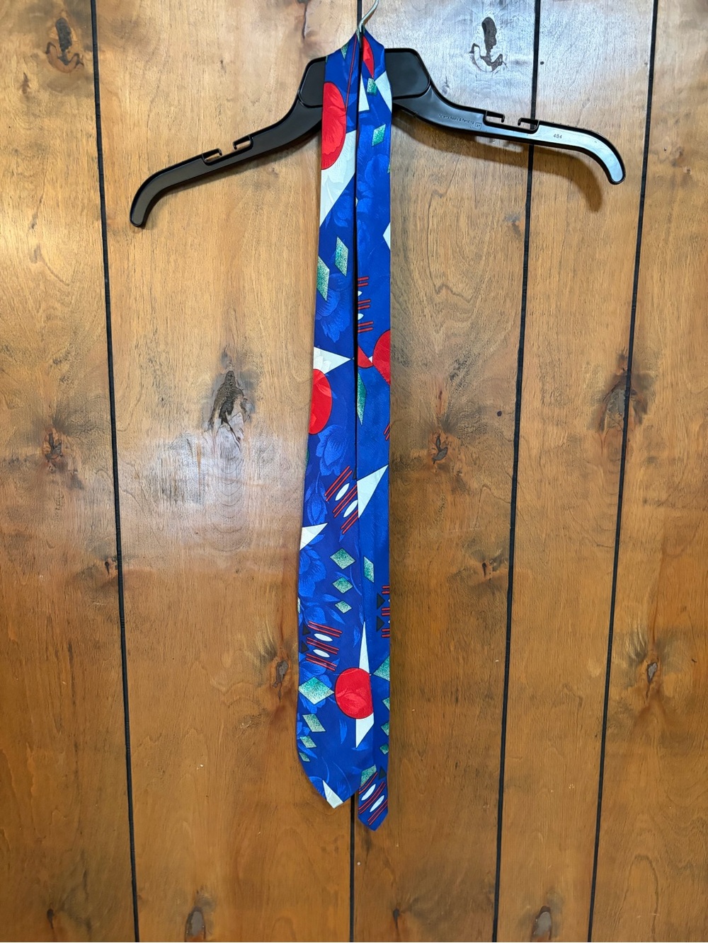 Classic Blue Tie with Red Circles and Green Accents